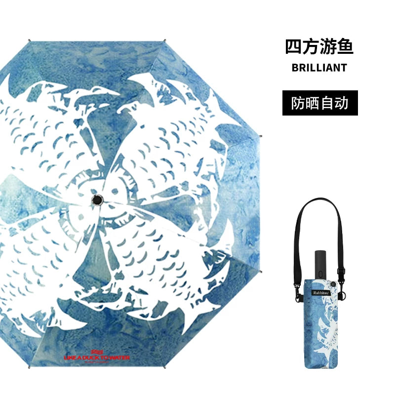 Rabbituu [Square Fish] Automatic Umbrella Sunscreen Umbrella Umbrella Men's and Women's Folding Vinyl Shade Hand Gift