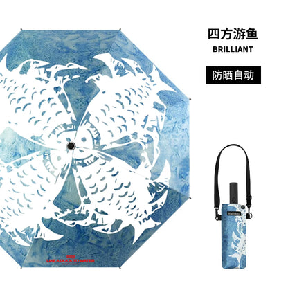Rabbituu [Square Fish] Automatic Umbrella Sunscreen Umbrella Umbrella Men's and Women's Folding Vinyl Shade Hand Gift